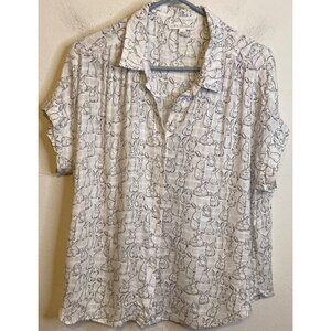 Jane and Delancey Women's White Rabbit Button Up Shirt Size XL Short Sleeve